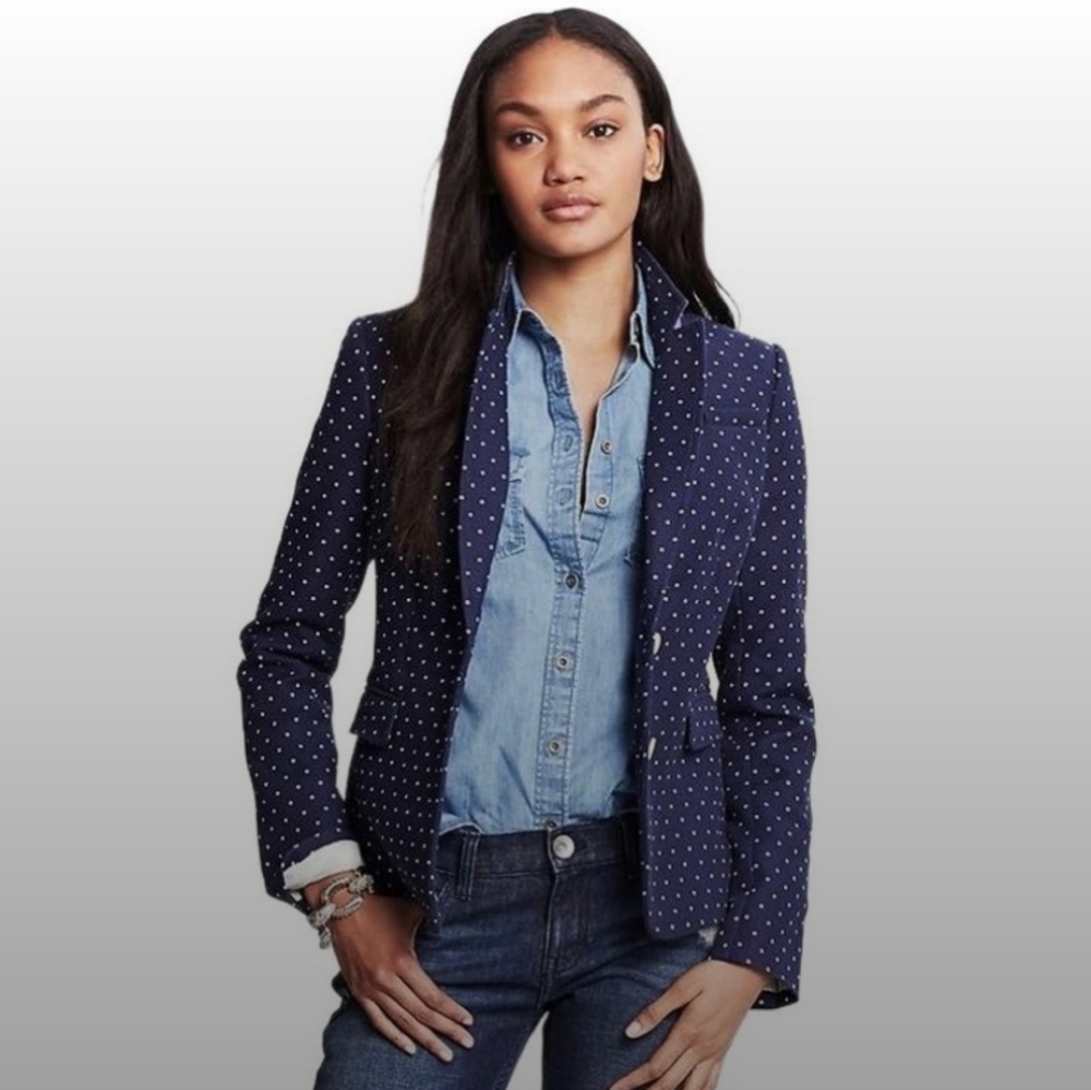BR classic blazer blue polka dot nautical preppy career spring 0 XS